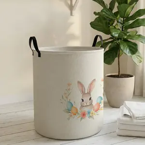 Easter Bunny Egg Pattern Laundry Basket with Handle, Durable Foldable Home Storage Bin, Large Capacity Toy Organizer