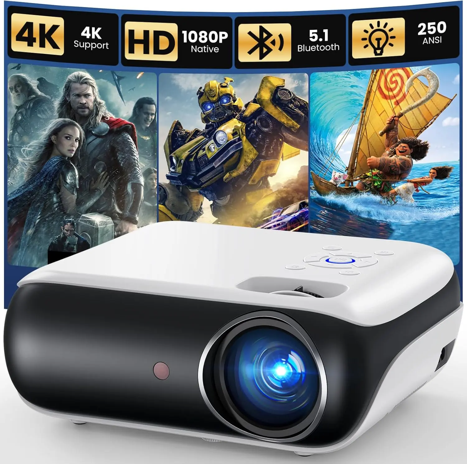1080p Portable Projector - Full HD Outdoor Movie Projector with Built-in Audio, Streaming Stick Compatibility, and Android Device Support, Projector Portable Projector