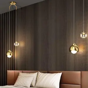 Modern Crystal Pendant Light, Adjustable Height Bedside Lamp, Ceiling Mounted, Suitable for Bedroom Living Room, Home Decor Lighting, Home Decoration Lamp, No Bulb Included