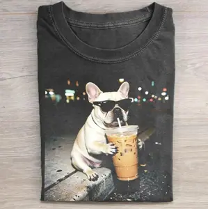 Iced Coffee French Bulldog T-Shirt, Funny Dog Meme Tee, Funny Animal Meme Tee, Gift for Men Women, Unisex Top Streetwear Outfits