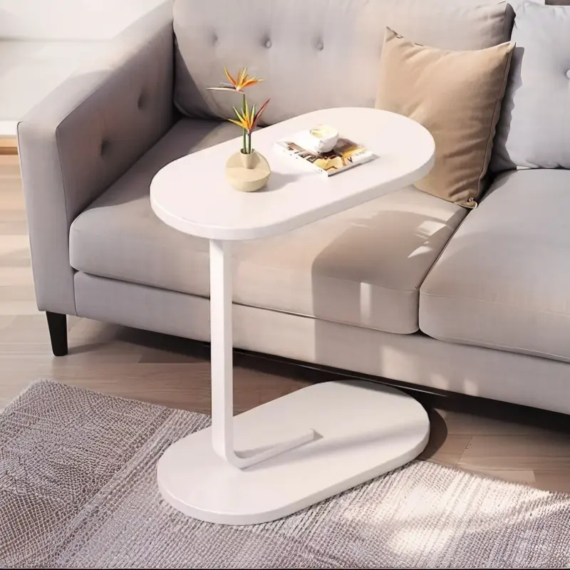 Modern Simple White Oval Side Table, Creative Bedside Table for Bedroom & Sofa Side Table for Living Room, Nordic Style Multi-functional Corner Table for Small Space