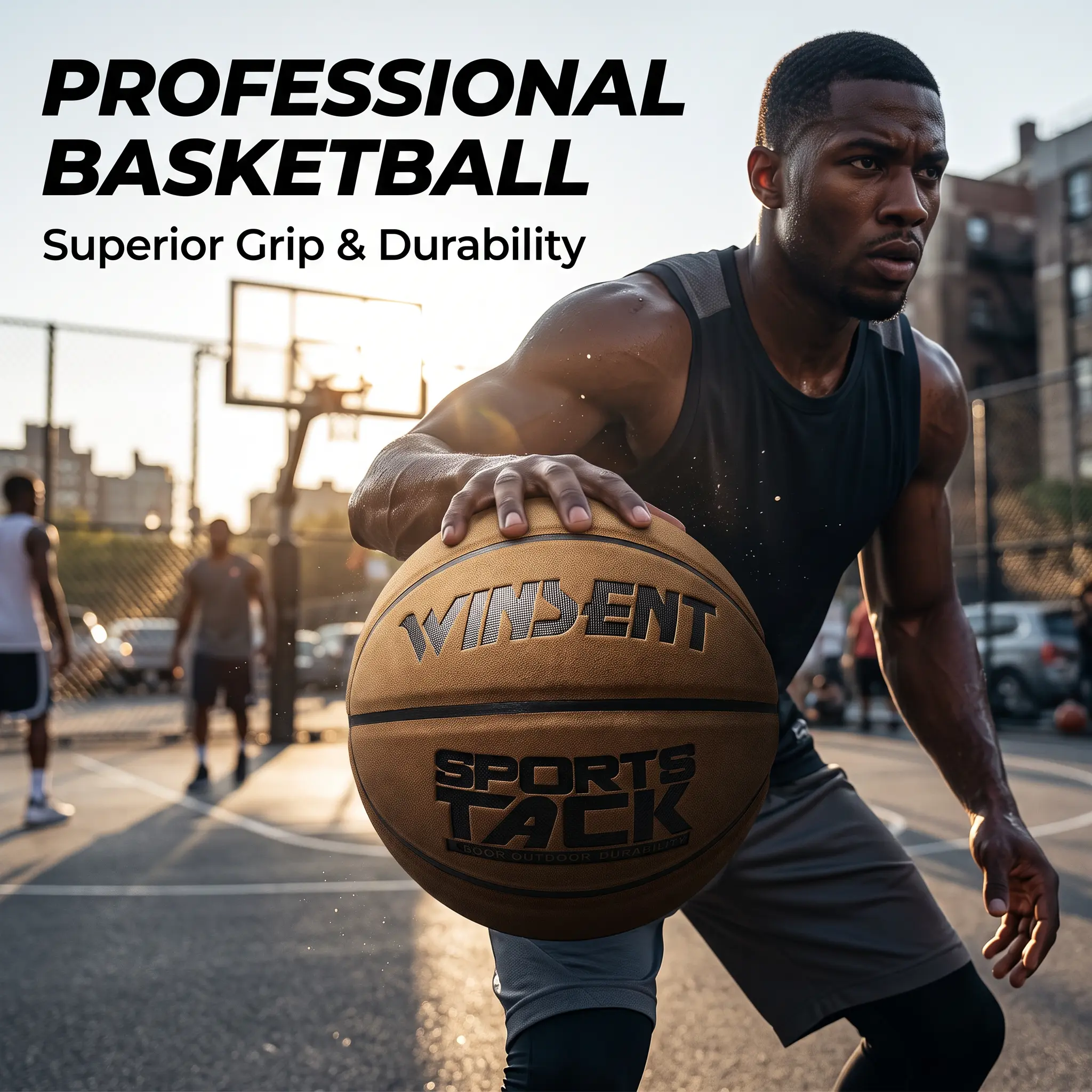 Official Size 7 Professional Outdoor Basketball, Wear Resistant Non Slip Leather Street Basketball, High Elastic Butyl Bladder Leakproof Basketball for Indoor Court Training Competition