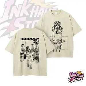 Dragona Joestar and her Stand, Smooth Operators from JoJo's Bizarre Adventure Part 9: The JOJOLands，anime fashion streetwear gym fit--Short Sleeve Cotton Unisex Retro wash Tee