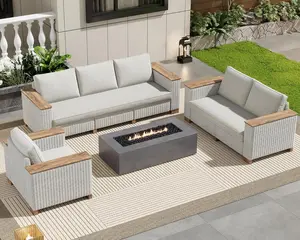 VANACC Outdoor Patio Furniture Set, Rattan Wicker Sofa Set, Outdoor Sectional Furniture Set with Washable Cushions for Lawn Backyard Garden