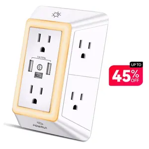 Multi Plug Outlet Surge Protector - POWRUI 6 Outlet Extender with 3 USB Ports (1 USB C) and Night Light, 3-Sided Power Strip with Adapter Spaced Outlets - White, ETL Listed