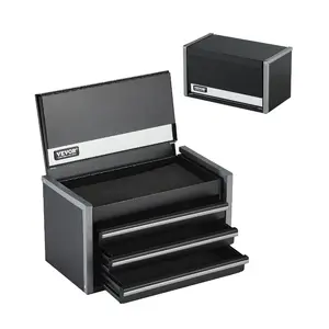 summervibes VEVOR Metal Tool Box, 8.6-inch, Portable Metal Tool Box with 3 Drawers, Small Tool Chest with EVA Liners and PP Feet Pads, Heavy-Duty Steel With Ball Bearing Opening and Powder Coated Finish, Black