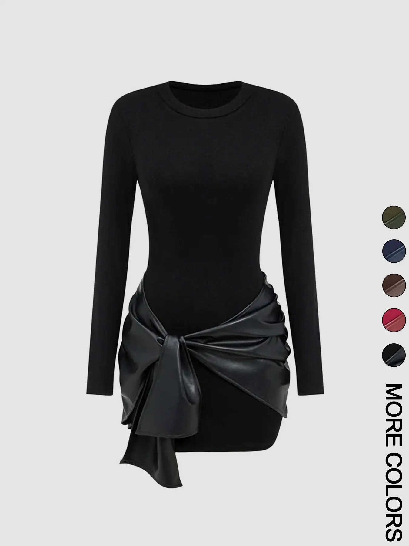 Women's patchwork knotted side ruched long-sleeved mini dress Womenswear Basic Casual Wear