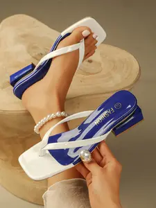 Summer Women's Multicolor Square Toe Chunky Heel Slip-On Sandals, Short Height Party Footbed Mules, Fashion PU Material