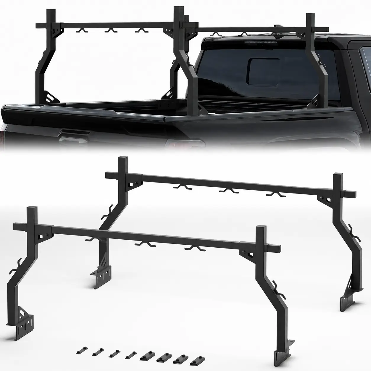 POFENZE Non-Drilling Steel Truck Rack, Extendable Truck Bed Ladder Rack | Heavy Duty, Wide Truck Bed,1000 lb. Capacity steel ladder rack cargo carrier basket rooftop