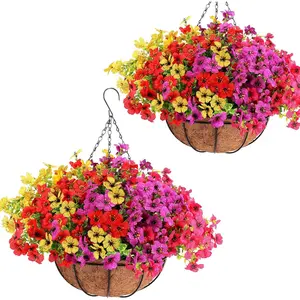 2 Set Artificial   for Outdoors, UV-Resistant   Baskets, Realistic  Planters for Outdoor  for Patio Porch Balcony Yard Decor