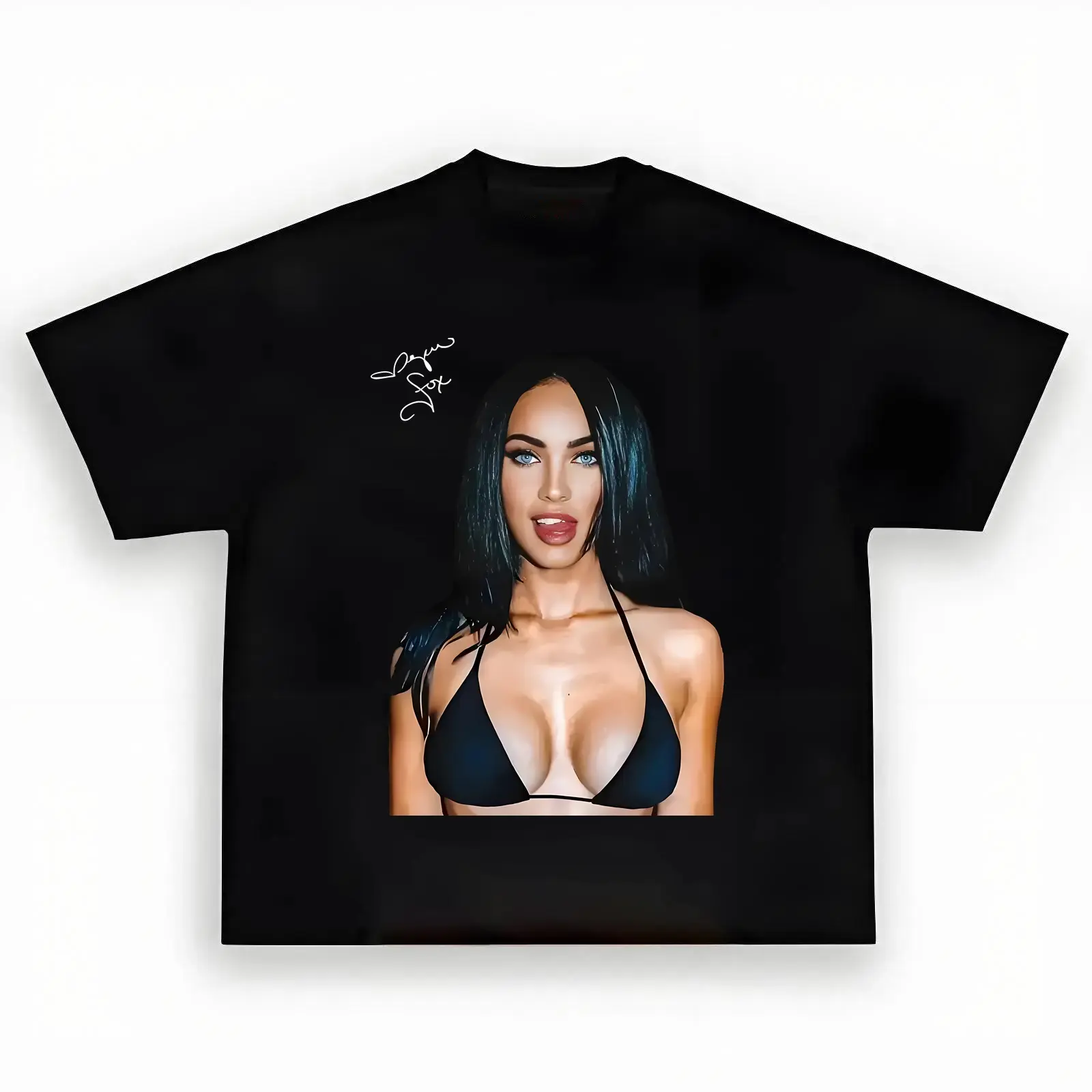 Mens Clothing Streetwear Graphic T-Shirt - Unisex Washed Cotton Crewneck, Megan Fox Star Retro Design, Classic Hollywood Celebrity Print, Soft Fabric, Short Sleeve, Ideal Fan Gift for Daily Casual Wear, Shirts Graphic Tees