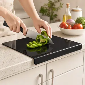 Premium Acrylic Cutting Board with Raised Edge - Clear or Black, Ideal for Kitchen, Outdoor Home Supplies Use