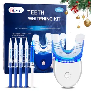REVYI LED Teeth Whitening Kit with 5x3ml Carbamide Peroxide Gel | Enamel-Safe Whitening Light | Professional Results at Home | Perfect Gift for Parents Him Her Oral Silicone