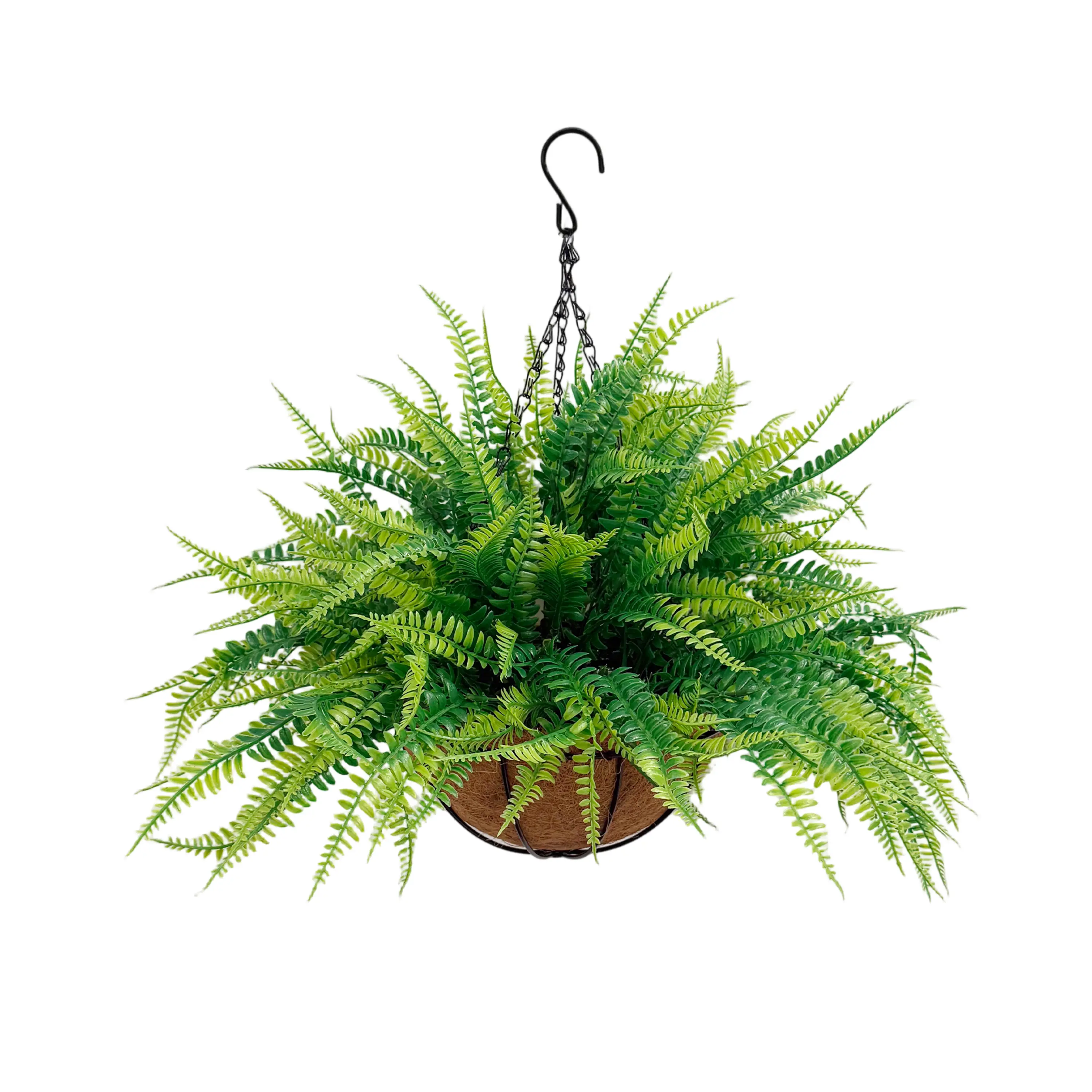 12 Pcs Artificial Boston Fern Hanging Basket Set UV Resistant Fake Greenery Plants with Coconut Coir Planter for Outdoor Porch Decor