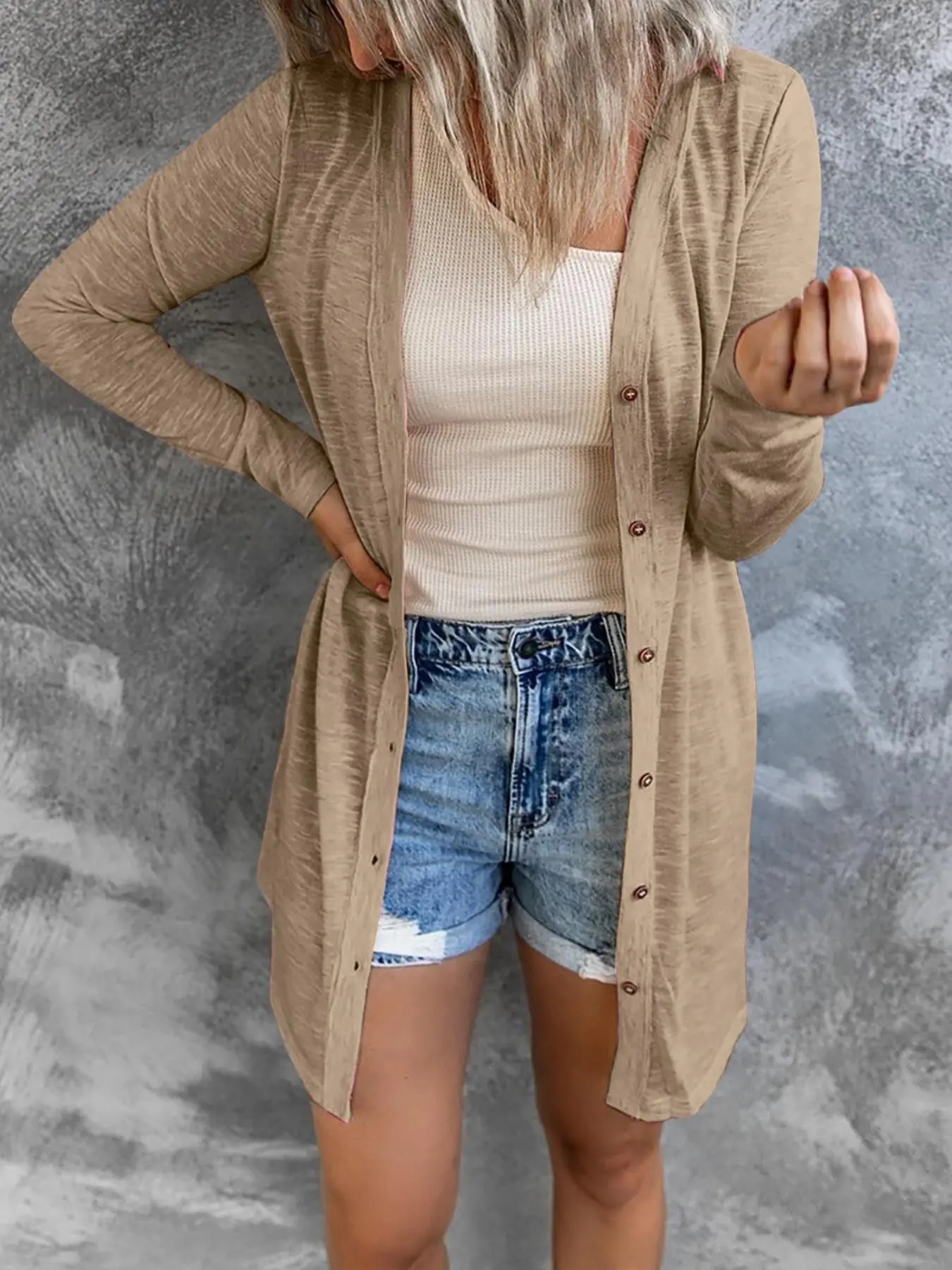 Women's Solid Color Lightweight Breathable Casual Basic Fitted Sun Protection Button Front Knitwear Cardigan, Stylish Daily Wear Outerwear, Casual Cardigan Top, Womenswear