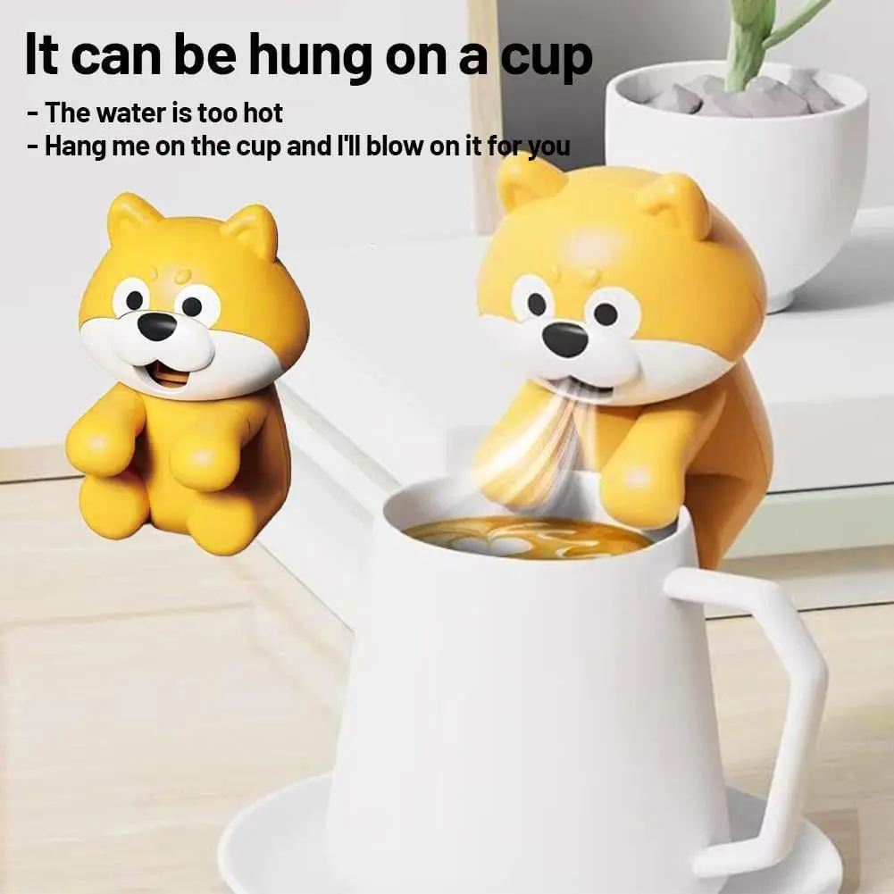 Clip-On Mini Fan for Cup & Bowl,Dog-Shaped Air-Blowing Cooling Attachment for Hot Drinks,Cute Animal Shaped Personal Fan for Cooling Coffee, Rechargeable Portable Food C-ooling Fanfor Desk & Kitchen Tea