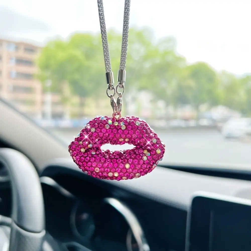 [Shiny Rhinestone] Rhinestone Lips Car Ornament | 1pc | Shiny | Rearview Mirror Hanging Decoration | Women's Car Accessory | Car Interior Decorative | Car Decorations Interior | Car Interior Ornaments
