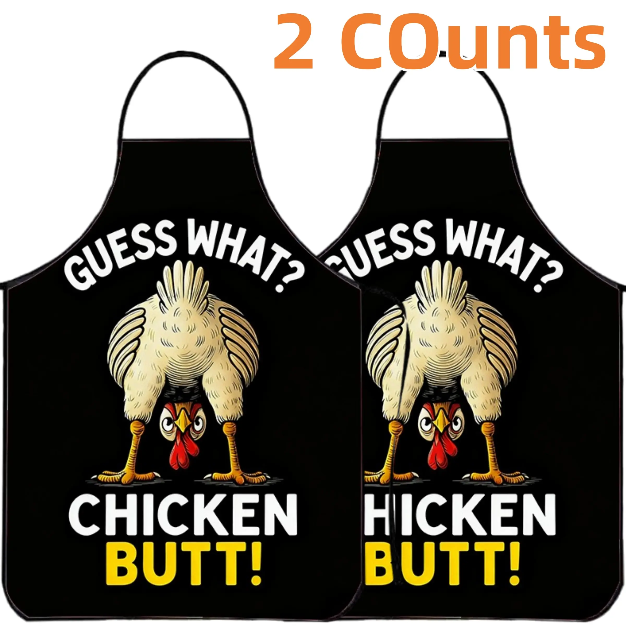Funny Chicken Pattern Apron, 2 Count Funny Polyester Unisex Cooking Apron, Christmas Gift, Summer Apron for Women,Cool Apron,Nails Design Tool,Mother's Day Gift, Kitchen Essential, Funny Aprons