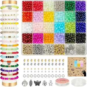 6mm Glass Beads Bracelet Making Kit 1400 count, 24 Colors  Beads for  Making Round Beads DIY Crafts with Spacer Beads Charms Accessories