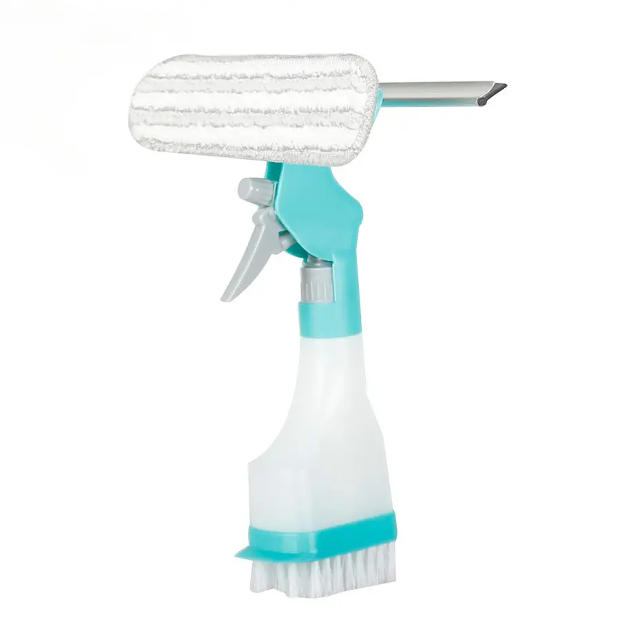 4 in 1 Window Cleaner Tool with Squeegee & Sprayer, Streak-Free Scraper Kit with Microfiber Washer Head, Portable Multifunction Refillable Bottle for Glass/Shower/Car