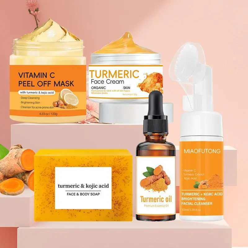 Turmeric & Vitamin C Hydrating Set, 5-Piece Skincare Kit for a Brightening Glow and Deep Cleansing, Gentle for All Skin Types, Unisex Adults, Moisturizing Kit, Face Care Products