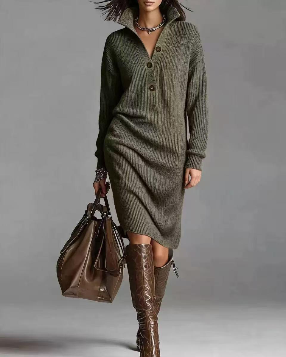 Women's 2026 Elegant Longsleeves Knit Pullover Dress - Loose Flowy Hem, Mid-Length, Soft Warm, Comfortable Casual Daily Wear for Fall Winter Fashion Ladies, Basic