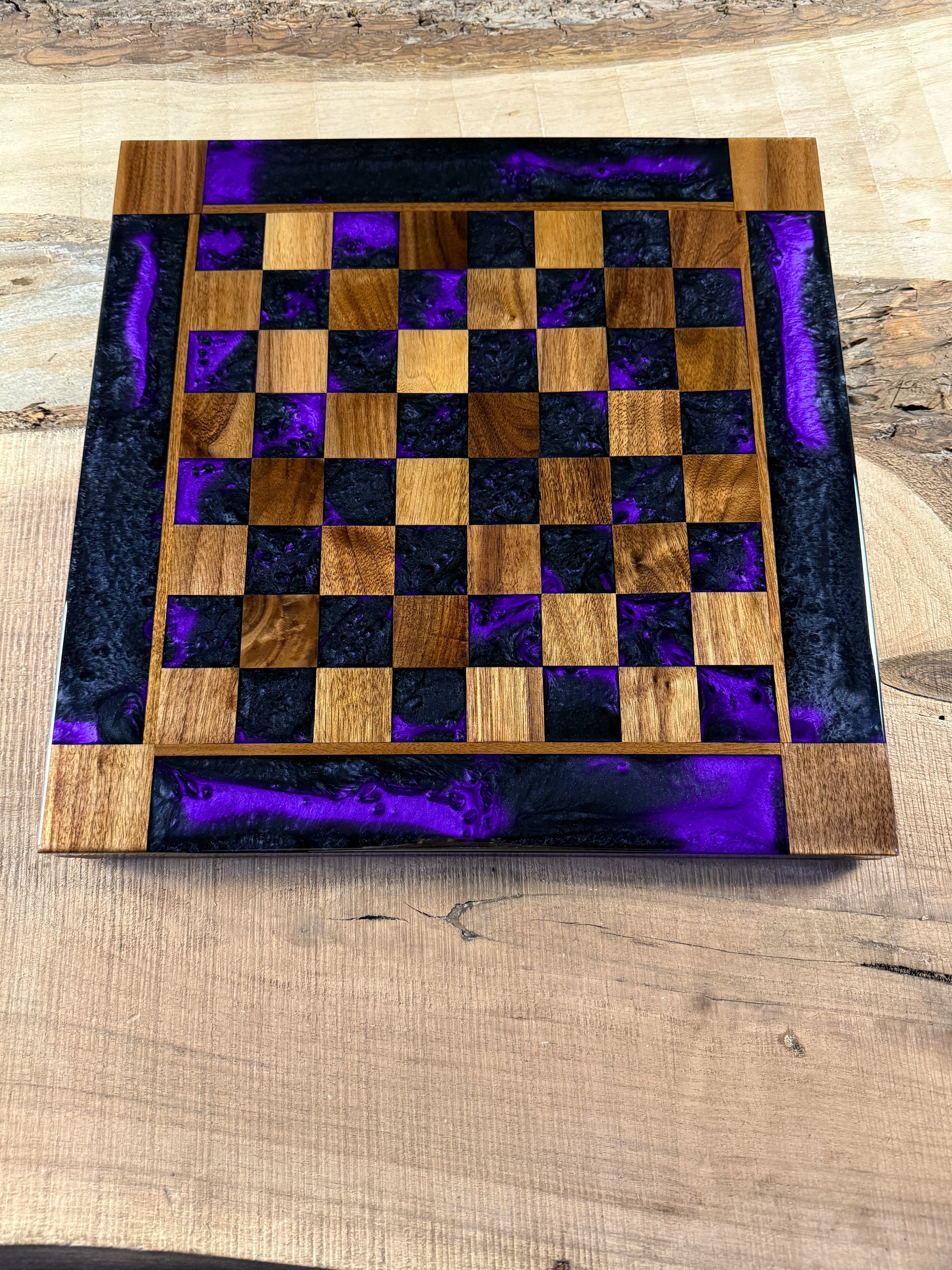Black Onyx Purple Haze Walnut Chess Board (Chess Set Included)