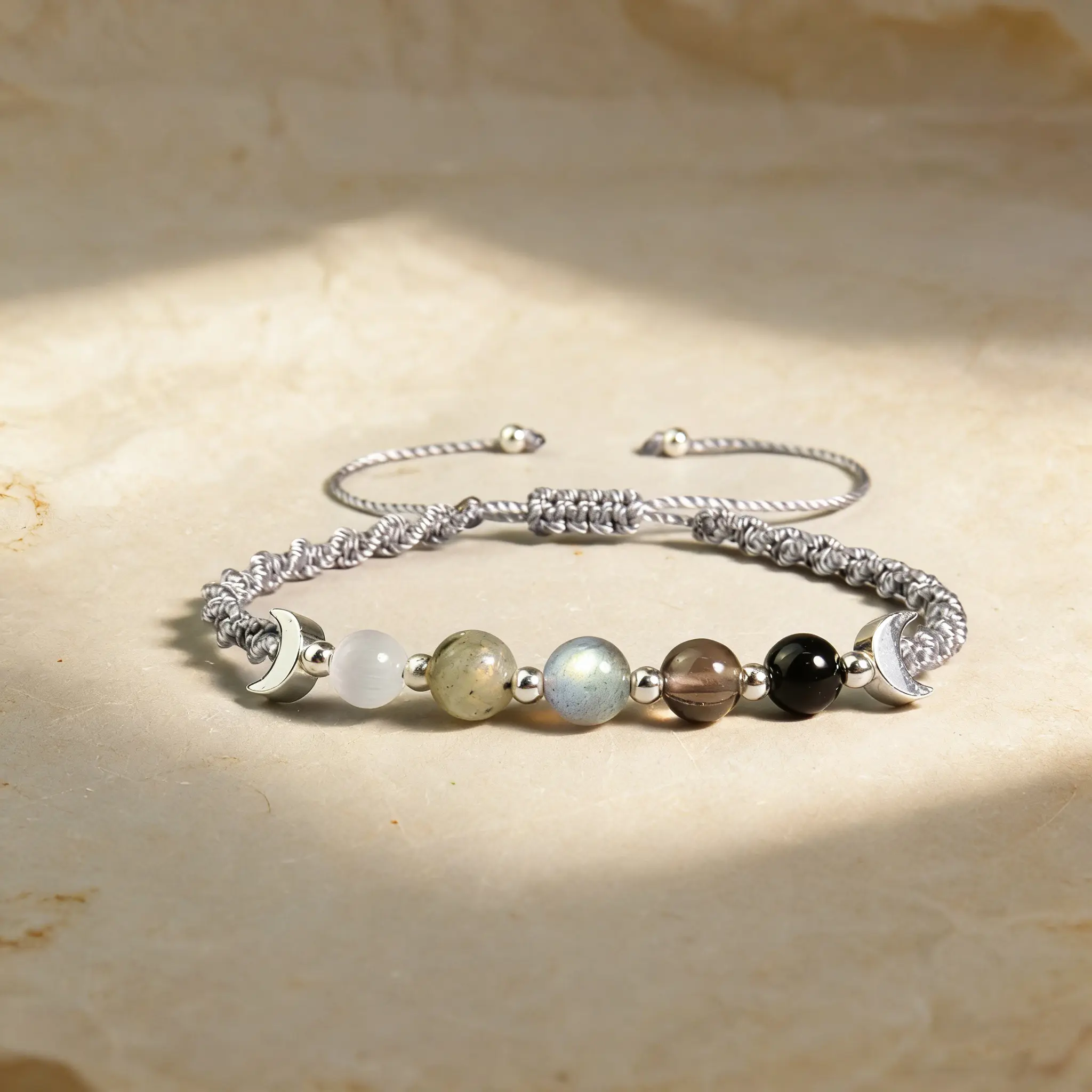 6mm Moonstone Labradorite, Black Tourmaline Moon Phase Energy Bracelet , Healing Meditation Protection Handmade Bracelet for Men Women