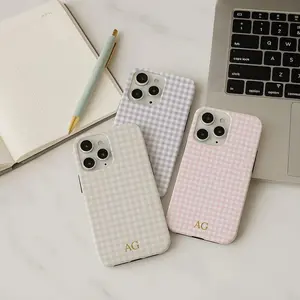 Personalized Gingham Phone Case Monogram Initials, iPhone 17 16 15 14 13 Pro Max Plus Air, Galaxy S26 S25 S24 S23 S22 S21