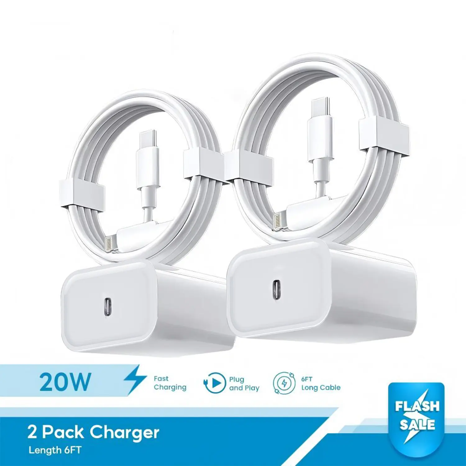 2 Pack Fast Charger Type C Wall Charger Block with 2 Pack [6FT/10FT] Long USB C to Lightning Cable for iPhone 14/13/12/12 Pro Max/11/Xs Max/XR/X,AirPods Pro