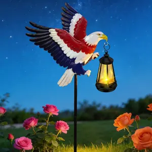 250th Anniversary America Eagle Garden Stake, 4th of July Outdoor Decorations, 29.9in Metal Eagle with Solar Lights, Patriotic Yard Art