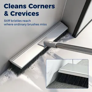 2-in-1 Floor Scrub Brush with 13" Extra Wide Head  51-Inch Long Adjustable Handle for Cleaning Shower Bathroom Garage Kitchen Wall Deck Tub Tile