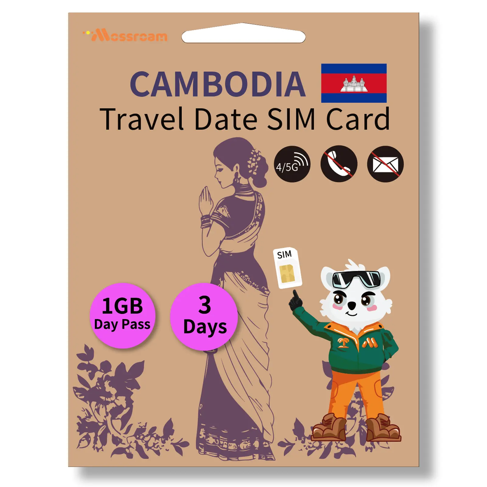 Cambodia Data SIM Card: Daily 1-2GB High-Speed Data, 3-10 Days Prepaid Plan, Hotspot Support,No Contract,No Voice Call, No SMS