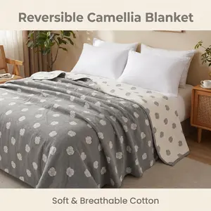 BEDSUM Muslin Cotton Blanket for 3 layers,Ultra-Soft, Breathable Quilt  for All Season Blanket
