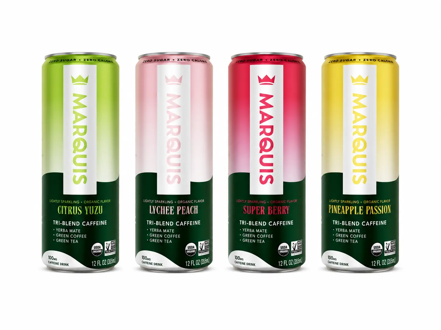 Marquis Variety Pack Of 4 – Super Berry, Lychee Peach, Pineapple Passion, Citrus Yuzu Energy Drinks | Sugar Free, Vitamin C & B Vegan Beverages - Perfect Valentines Gift