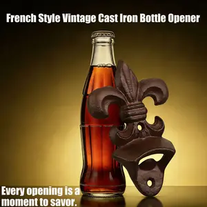 Cast Iron Bottle Opener, Durable and Stylish, French Iris Design, Wall Mount or Mobile, Ideal for Home, Bar, Restaurant Decor