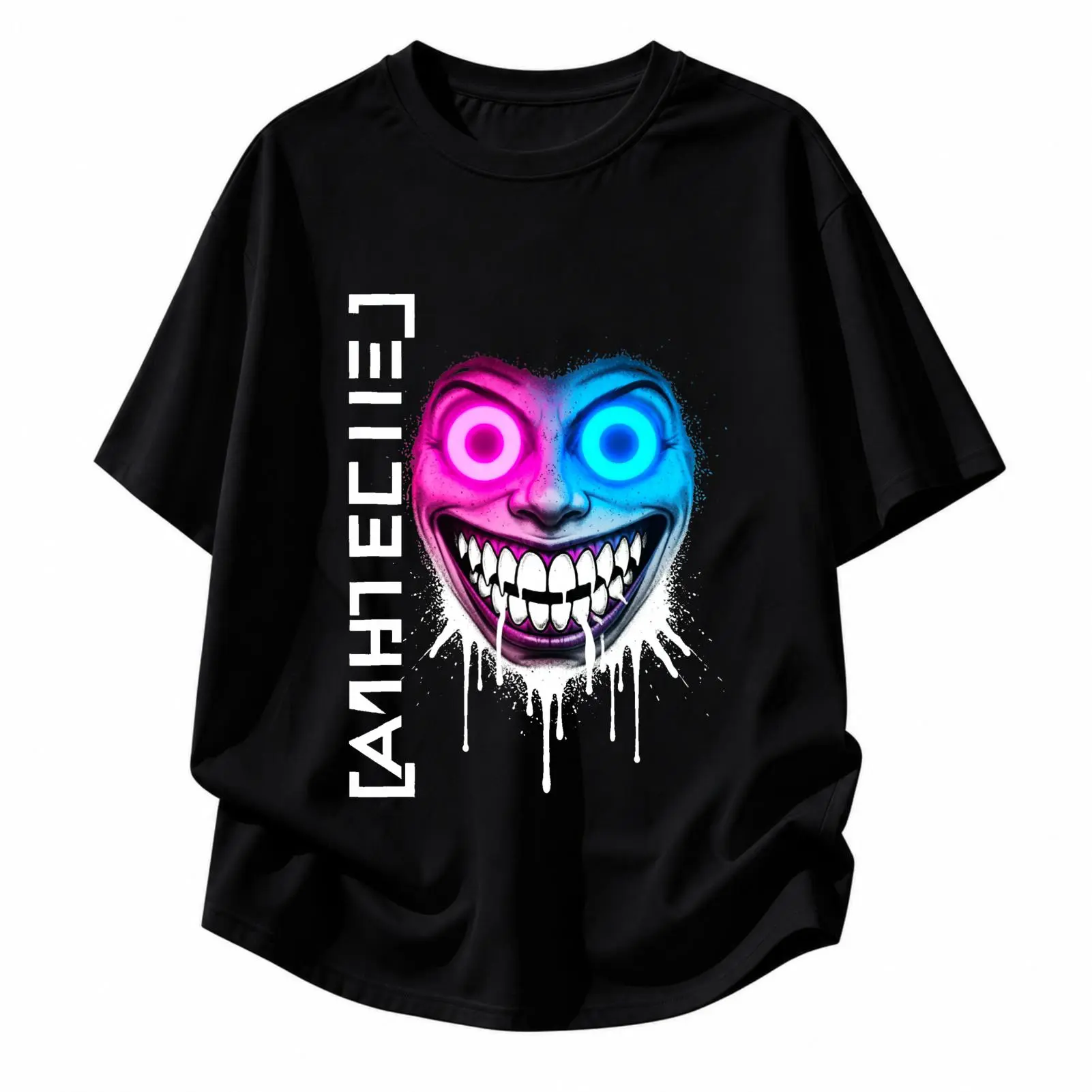 Women's Short-Sleeve Casual Round Neck CARPESUN Streetwear T-Shirt, Neon Graffiti Smiley Face Print, Oversized Unisex Top for Friends, Couples Birthday Gift, Shortsleeve