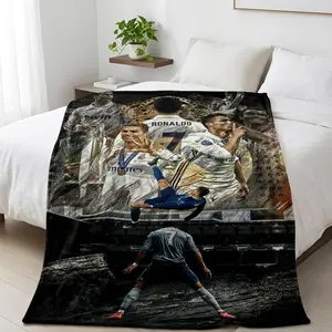 Ronaldo Football Blanket — Multi-Scene CR7 Images & Vintage Texture Design, Soccer Legend Flannel Throw Blanket, Cozy Sports Fan Bed Couch Blanket Gamer Room Decor
