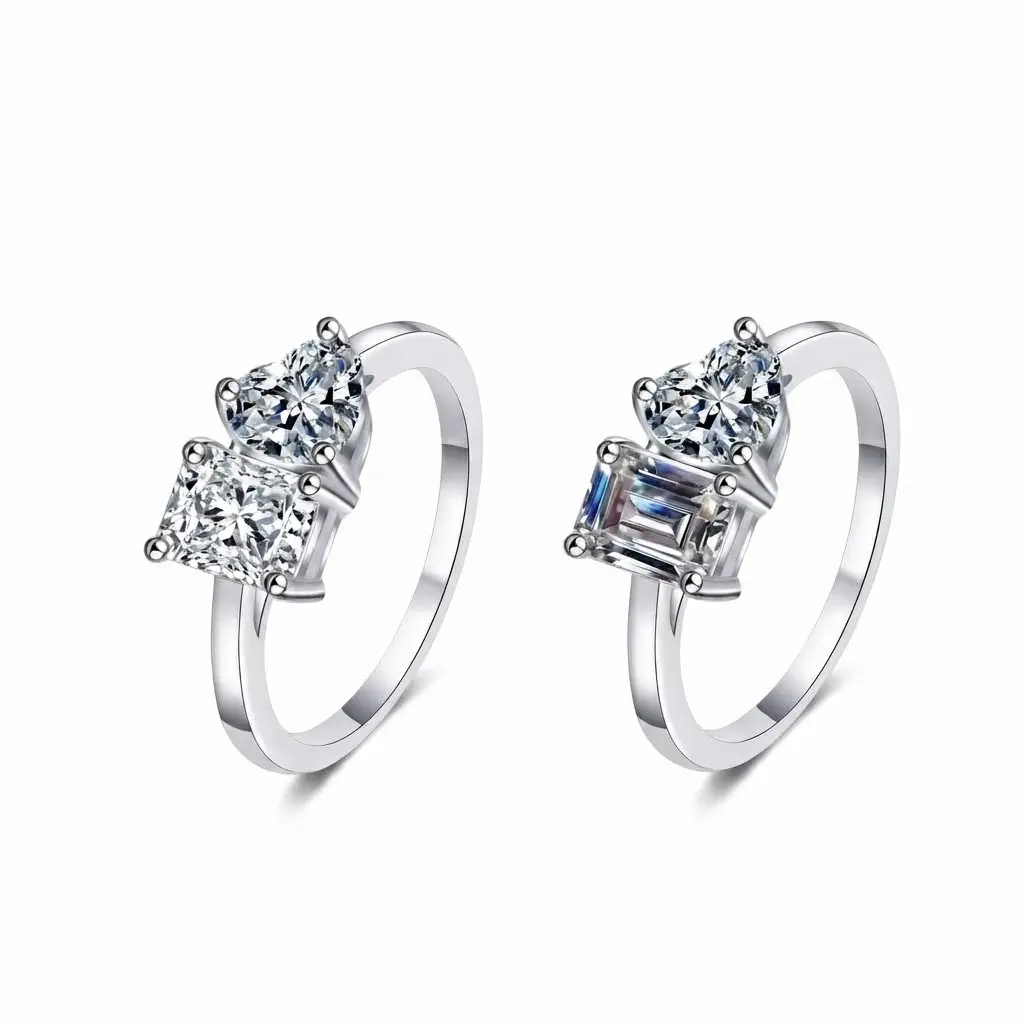 (You & Me) 925 Sterling Silver Synthetic Moissanite Synthetic Diamond Ring, Couple Engagement & Wedding Anniversary Ring, Multi-Size Jewelry Accessory