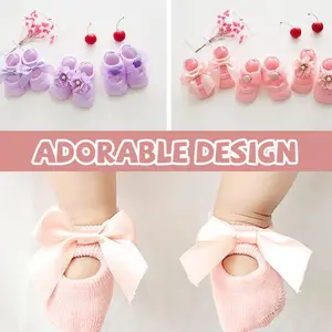 3 Pairs Adorable Baby Ballet Socks Ultra Soft Cotton Blend Anti Slip Soles with Charming Bows Perfect Gift for Baby Showers Birthdays