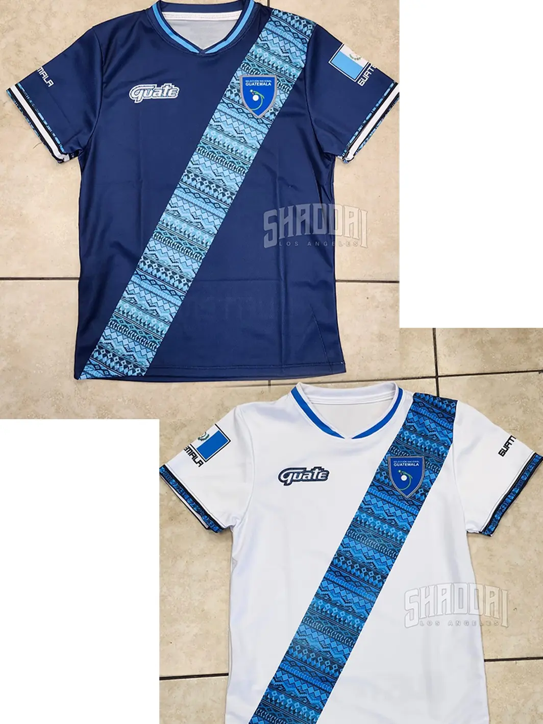 Shaddai Print Shop Men's Unisex Guatemala Soccer Team Casual Sports Jersey - 2-Color Navy Blue & White Striped Sports Tees, Soccer Jerseys