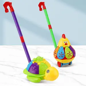 Push-Along Rotating Toy, Cute Chicken Turtle Design, Adjustable Bell, Detachable Walking Trainer, Unisex, Ages 0-2 Years