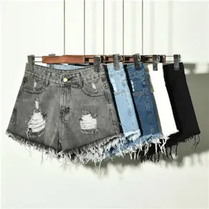 2025 New High Waist Tassel Broken Denim Shorts Female Summer Korean Version Raw Edge Wide Leg Loose Plus Size Jean Shorts Women Fit Pants Black Cotton