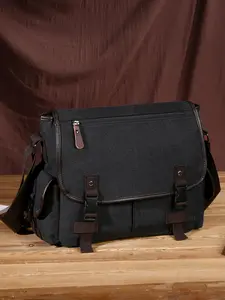 Men's Casual Solid Color Adjustable Crossbody Bag, Large Capacity Vintage Commuter Travel Messenger Bag, Simple Design Shoulder Bag for Daily Used