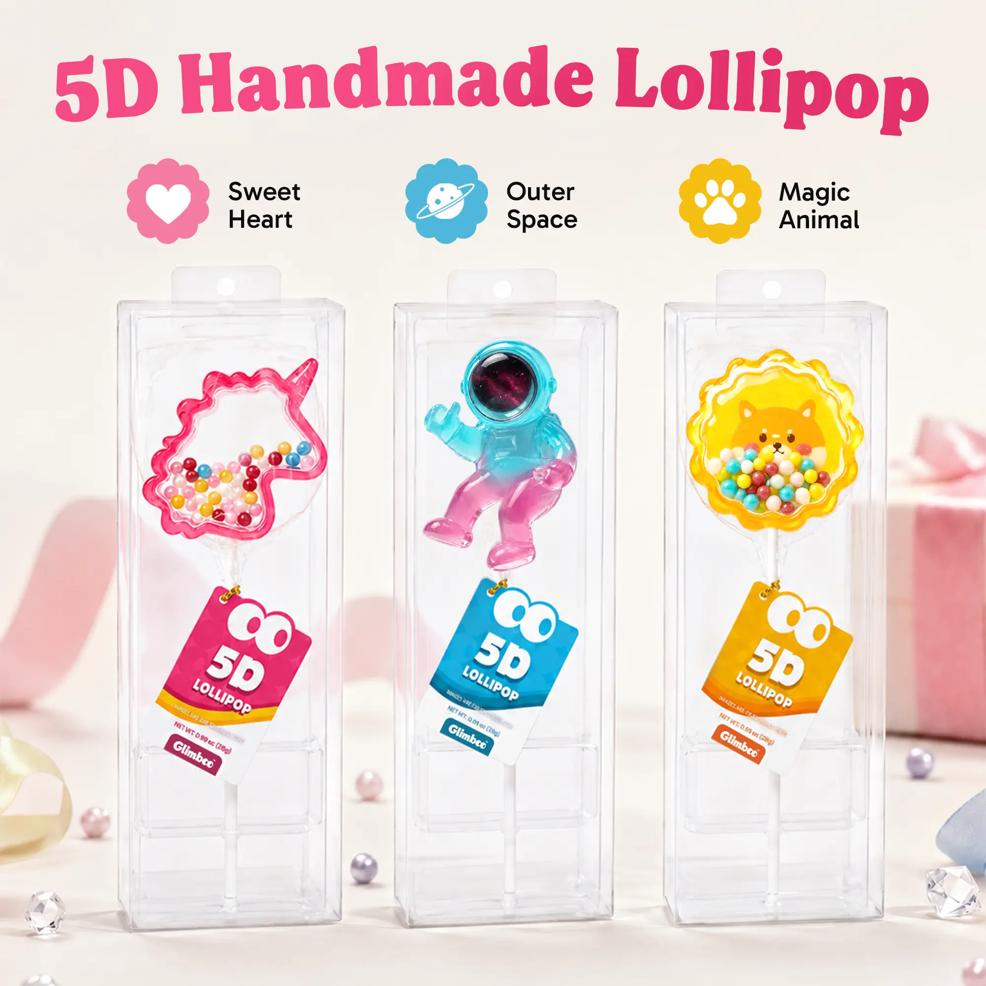 Glimboo 5D Shaker Lollipops, Individually Boxed, Fun Shake-and-Rattle Candy with Hidden Sprinkles, Party Favors, Gift Idea,  Halloween Party Favors, Goodie Bag Stuffers