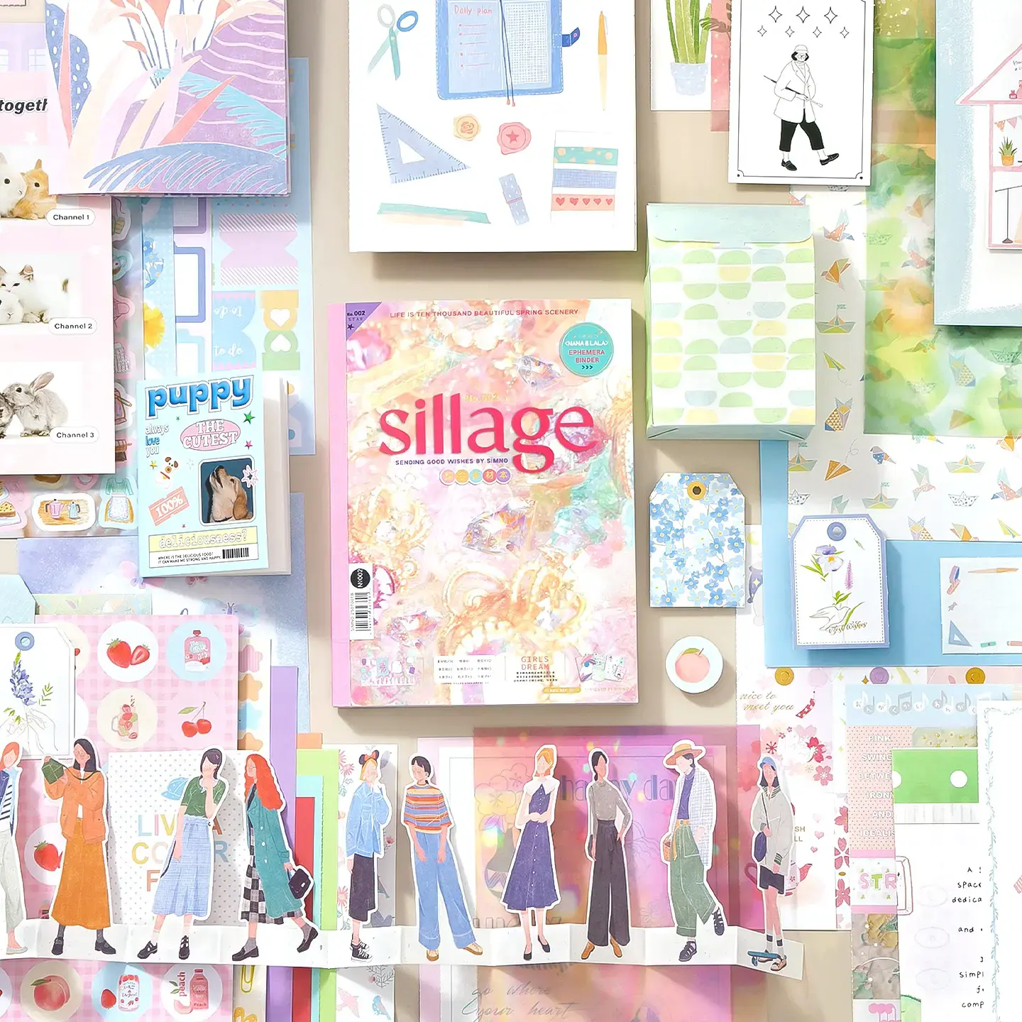 128 Pages Large Pastel Girlhood Junk Journal Kit - 64 Sheets of Mixed Paper, Stickers, Tags, Envelopes & Tear-Out Ephemera for Scrapbooking Collage Crafts
