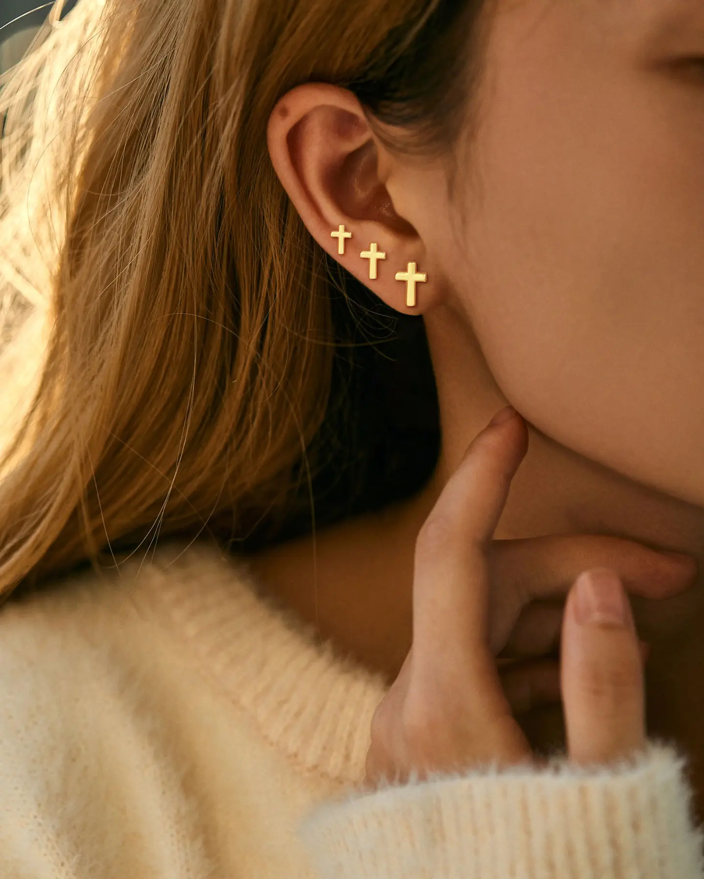 Dearmay Gold Cross Earrings for Women Earring Stacks Tiny Earrings Cute Christian Religious Cross Screw Flatback Stud Earring Jewelry Gift for Girls
