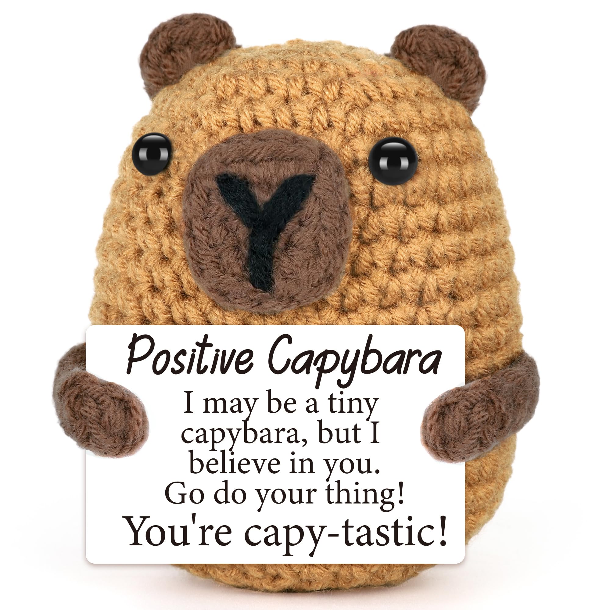 Mini Capybara Plush Hand Knitted Emotional Support Healing Doll Soft Stress Relief Toy Cute Desk Decor Bag Pendant Portable Companion Ideal Christmas Holiday Birthday Gifts for Women Men Teacher Appreciation