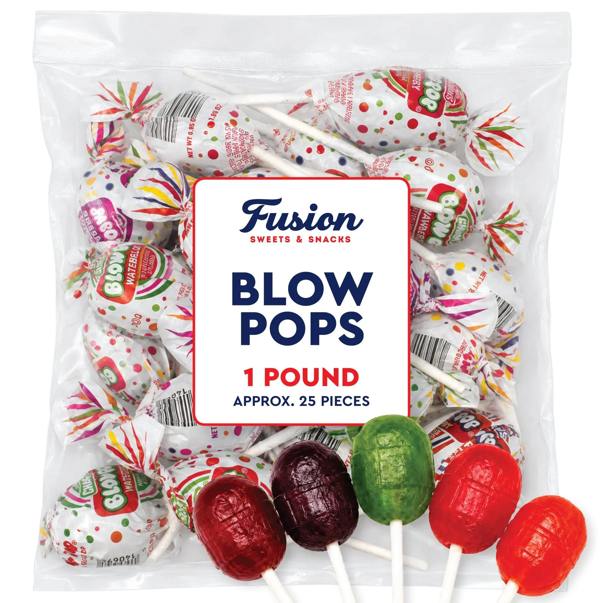 Blow Pops Lollipops - 1 lb Bulk Bag, Classic Assorted Fruit Flavors with Bubble Gum Center, Individually Wrapped Candy for Food, Birthday, Back to School, Baby Shower Snacks