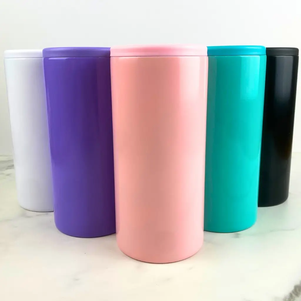 Skinny Can Cooler, Stainless Steel, Double Walled Insulated Can Holder, Fits Skinny 12 oz Cans, Drinkware